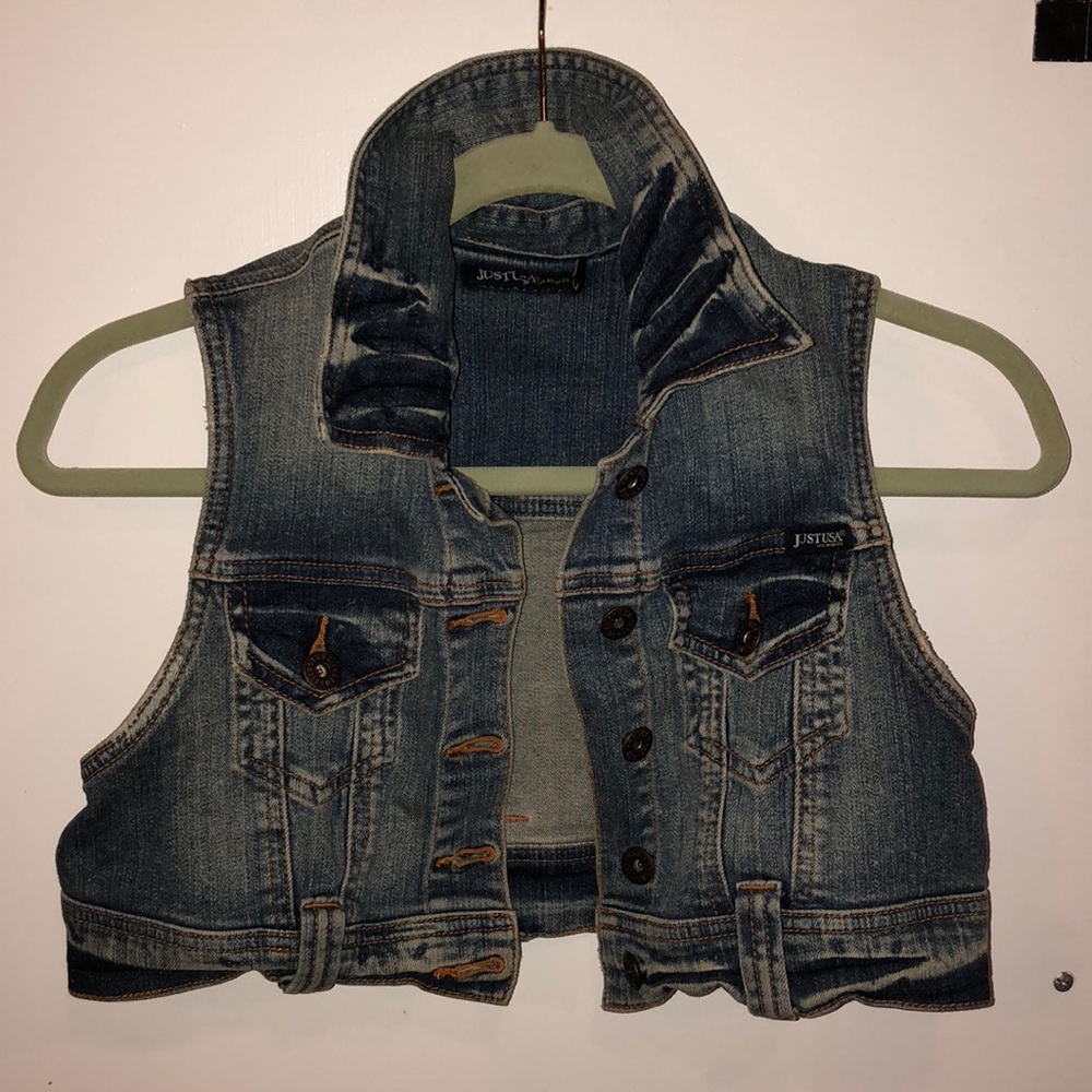 Mini cropped jean vest